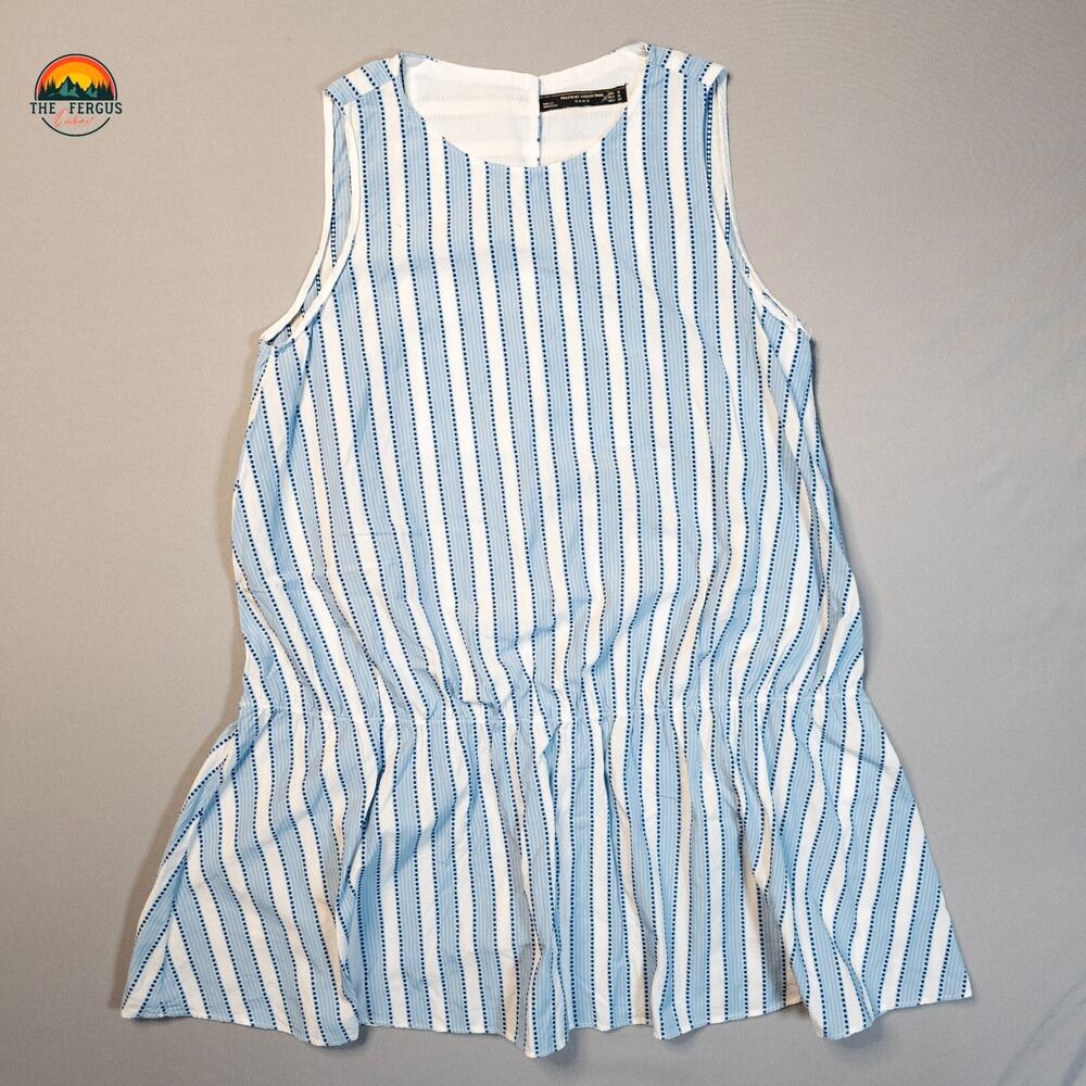 Zara Trafaluc Collection Top Blue White Sleeveless Striped Seersucker Women's M